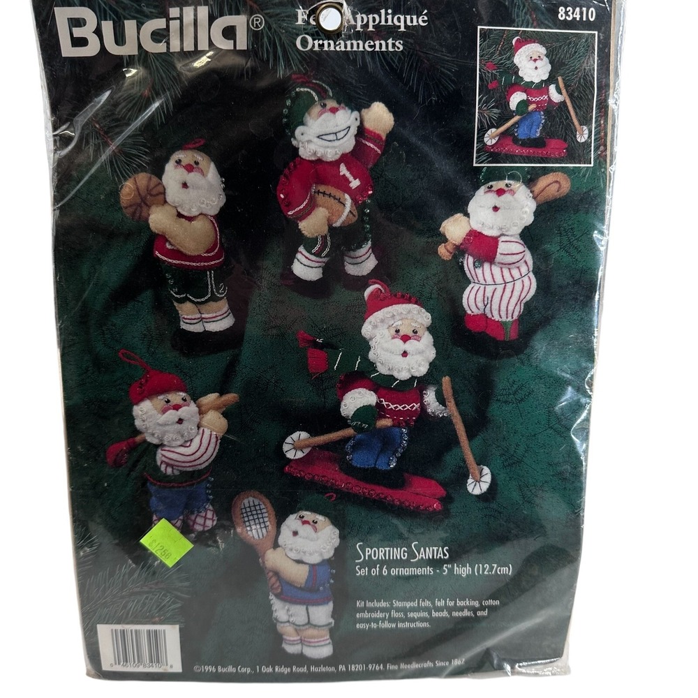 Bucilla Sporting Santa's Ornaments Felt Christmas Kit 83410 Vintage